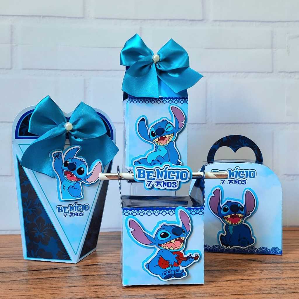 Kit Caixas STITCH AZUL Personalizada + BRINDE /Lembrancinha de Festa /Aniversário