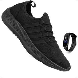 Kit Tenis Corrida Masculino Esportivo Academia Caminhada Treino Leve Macio Confortável + Relógio