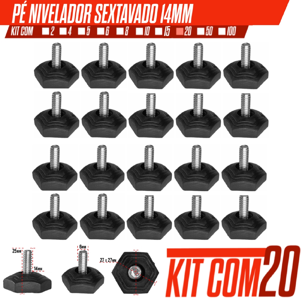 Kit com 20 Peças Sapata Nivelador Sextavado 14mm + Bucha reforçada 10mm de alta qualidade em Oferta na Shopee