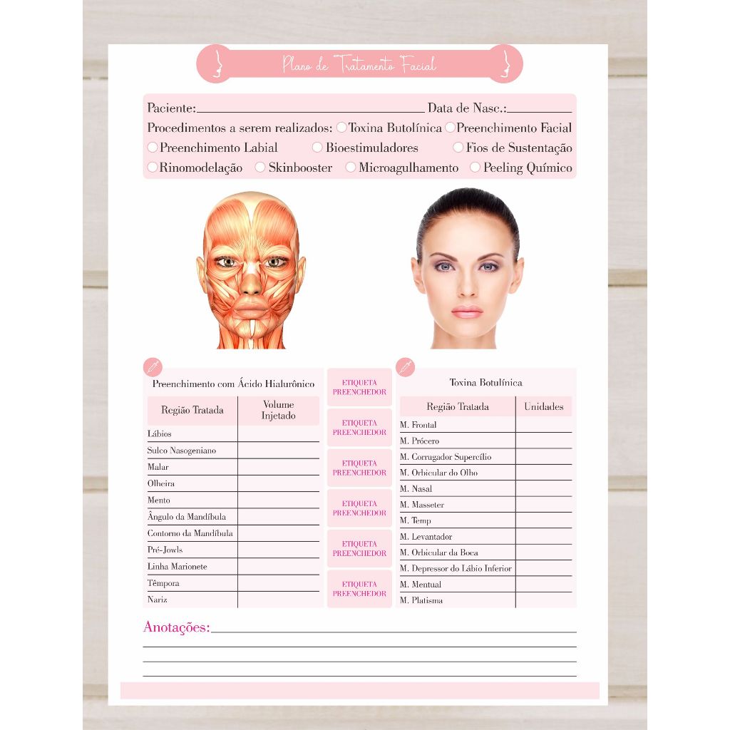 Ficha Plano de Aplicação Botox Ácido Hialurônico - Anamnese