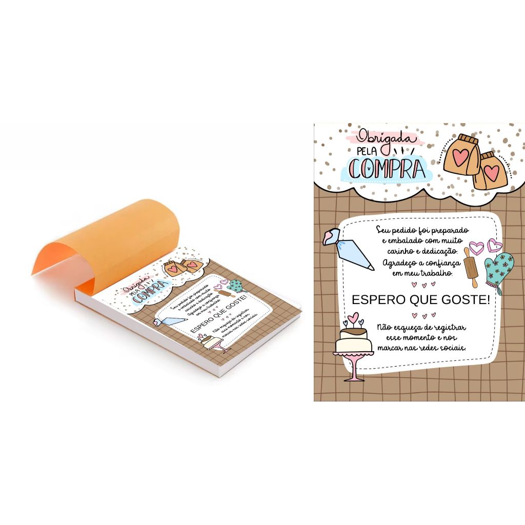 Kit 5 Blocos (500 Folhas) para Agradecimento / Obrigado pela Compra Confeitaria II