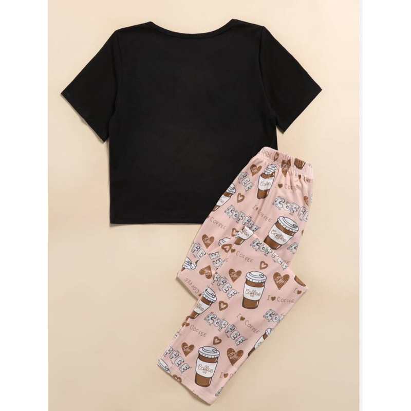 Calça de pijama verão tamanho GG Tema coffe  cor rosa estampada feminina estampa xícara de café amantes de café!