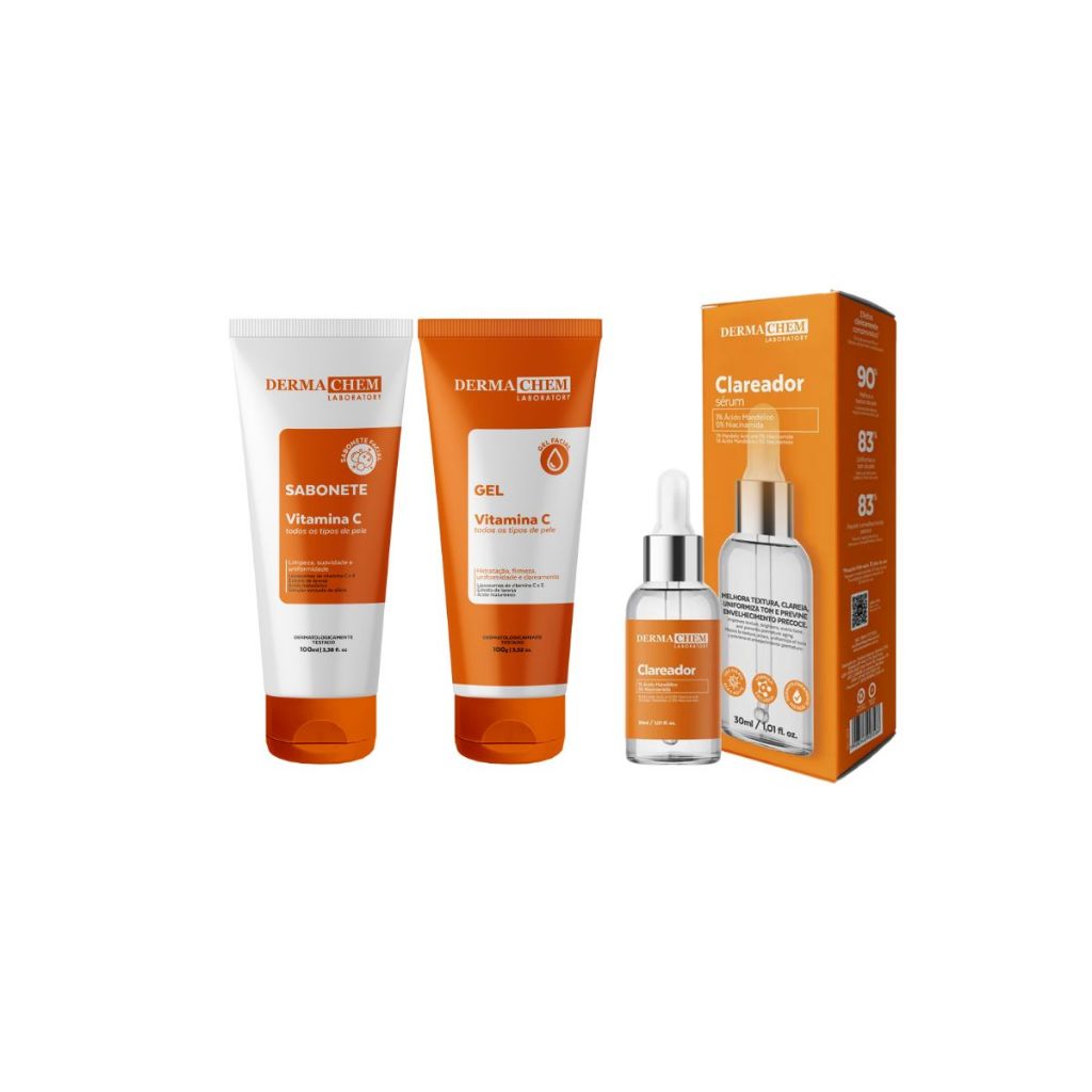 Kit Skin Care Anti-Idade Clareador Vitamina C Sabonete + Gel + Sérum para Todos os tipos de pele