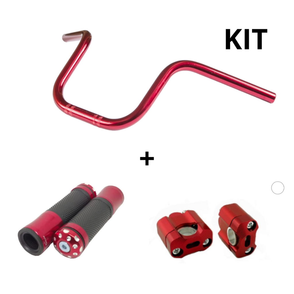 Guidão Colorido Estilo D Brake Start Titan Fan + Alongador De Guidão Moto 26MM + Manopla Punho Alumínio Anti Derrapante