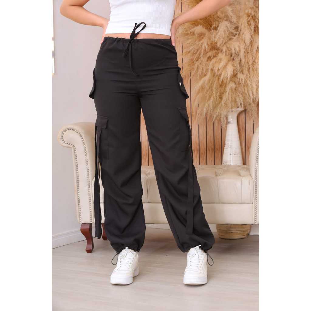 calça parachute cargo moda feminina estilosa em Oferta na Shopee