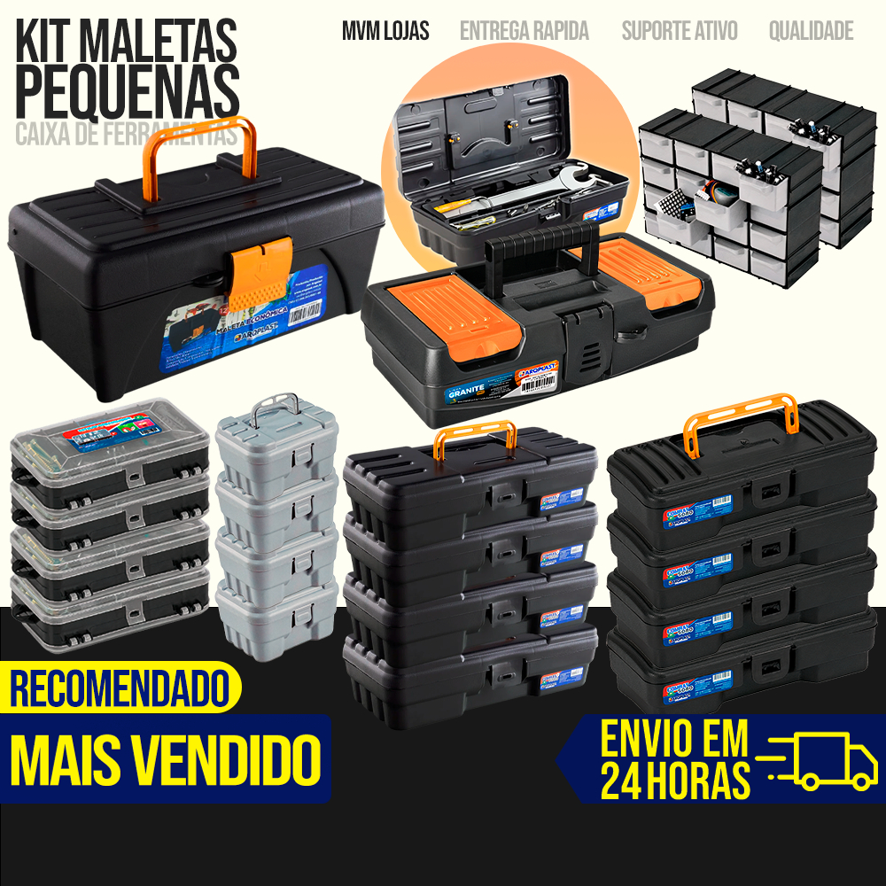 Kit 10 Maletas de Ferramentas Caixa de Ferramenta Grande Reforçada Tática Organizador Multiuso