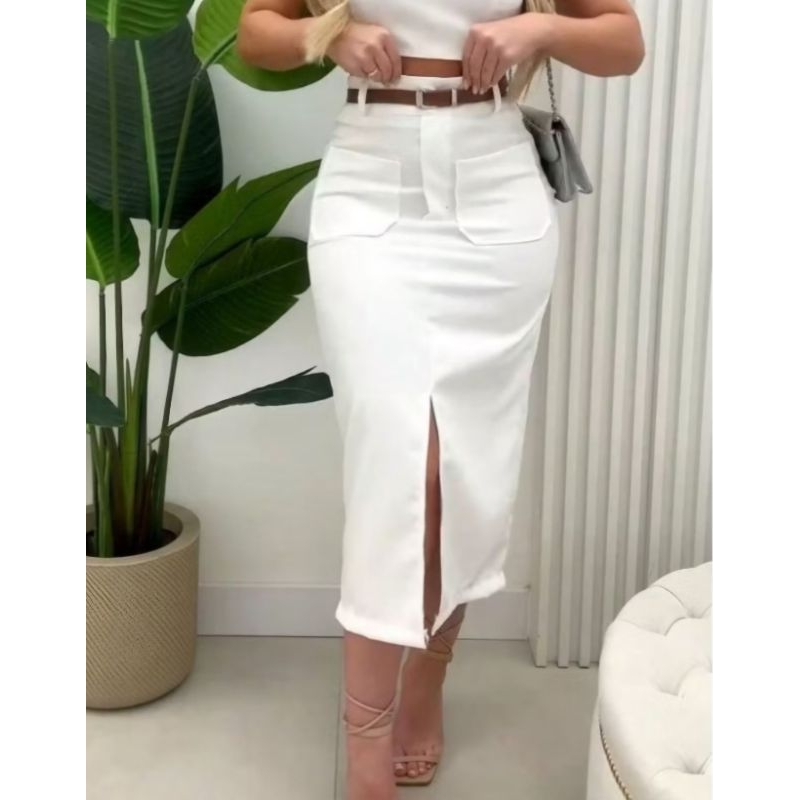 SAIA MIDI EVANGÉLICA BOLSO FRONTAL TECIDO ALFATARIA — imagem 2 de 2