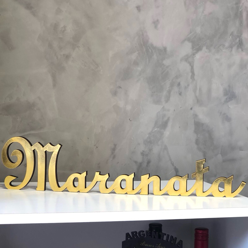 Palavra "MARANATA" em MDF Espelhado 9mm Enfeite Cristão Elegante 45x10cm