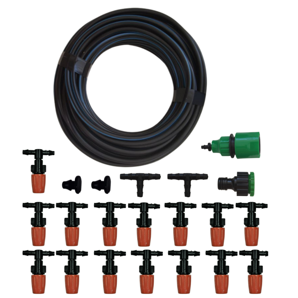 Kit de Irrigação Jardim Varanda Mangueira Refrigeração Névoa 15 Bicos PELBD