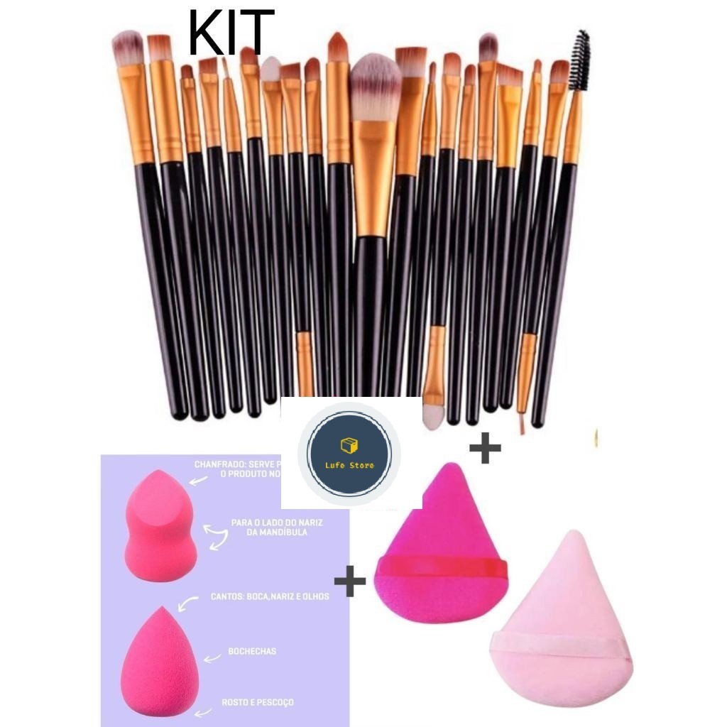 Kit de Pincel 20 PCS + 2 Esponjas + 1 Kit esponja de Pó diamante COR Aleatório Lançamento