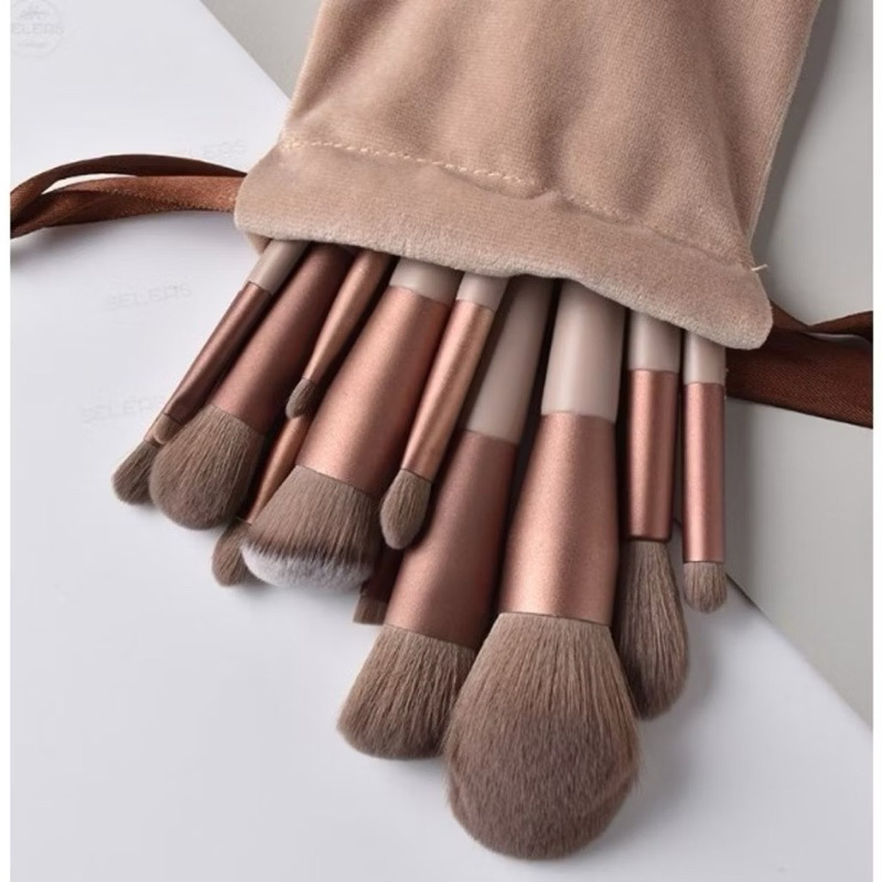 Kit 13 Pçs Pincéis de Maquiagem Com Bolsa de Veludo Profissional Várias Cores Disponíveis