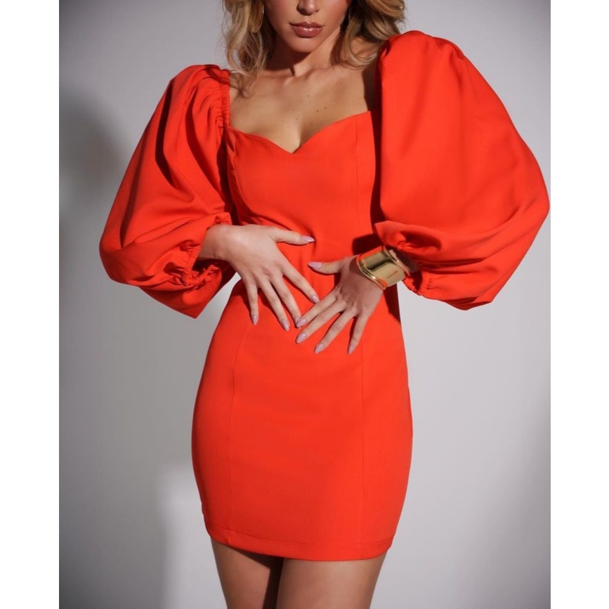 Vestido curto manga bufante em Oferta na Shopee