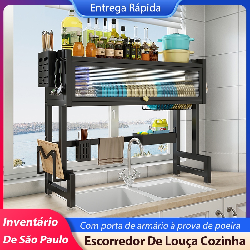 Imagem Escorredor De Louça Cozinha Suspensa Modula Autosustentavel Pia Rack Organizador De Pratos Estante De Asfalto Cor Preto