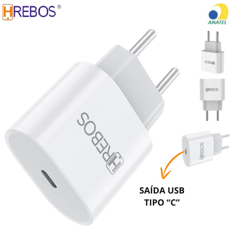 Fonte Carregador PD 20w USB-C Turbo Power Hrebos-HS-363 iPhone 12 13 Pro Max Novidade Lançamento 2024(em até 12 horas)