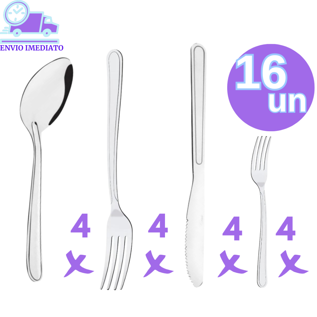 Kit 16 Peças Aço Inox Premium Garfo Faca Colher de Sopa Garfo de Sobremesa para Casas Restaurantes Padaria Bares Pizzaria