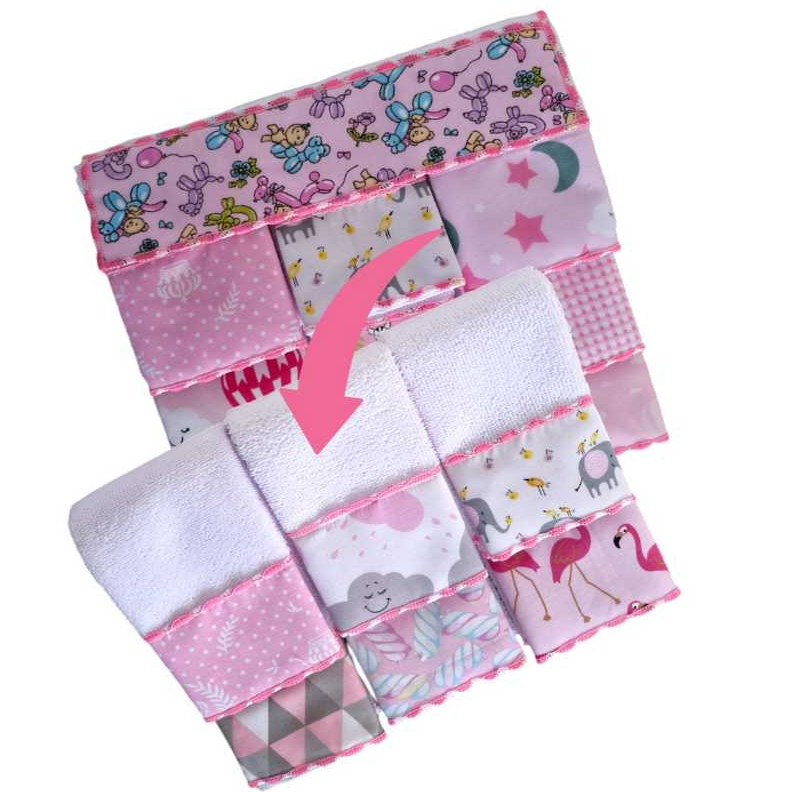 Kit Higiene Bebe Menina 10 Toalhinhas De Boca Felpuda