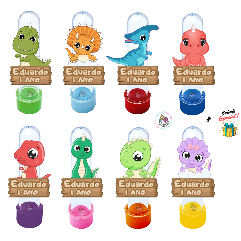 Tags Apliques para Tubetes Dino Baby Dinossauro Lembrancinhas Personalizados Nome Idade Aniversário