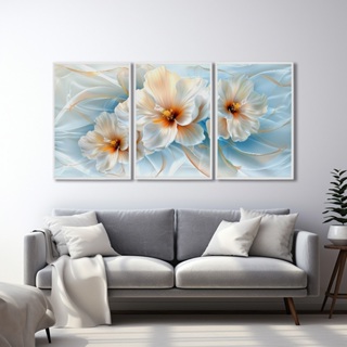 Quadro Florescer da Tranquilidade 3 Telas Moldura Branca 50x75 Com Vidro em Oferta na Shopee