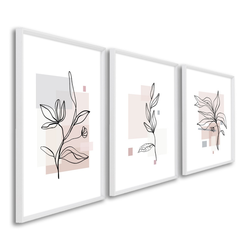 Quadro Decorativo Floração Abstrata Moldura 50x75 Branco Com Vidro - Home & Living