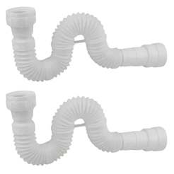 kIT 2 Sifão Sanfonado Branco Universal para Pia Lavatório Tanque