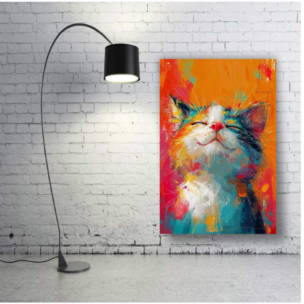 Detalhes do Quadro Decorativo Peça Única Gatinho Aquarela Petshop Colorido