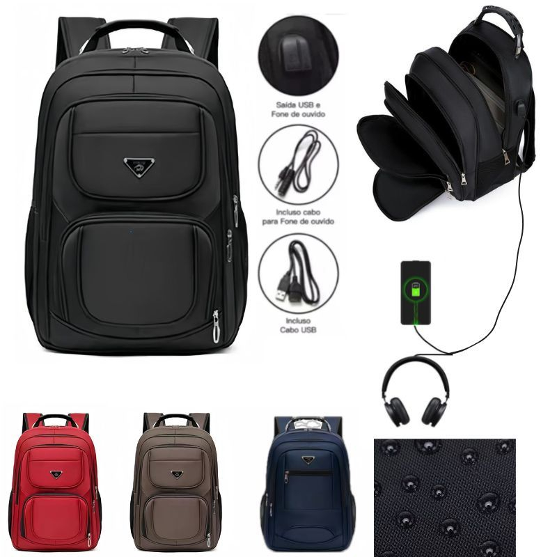 Mochila Masculino Feminina Bolsa Impermeavel Reforçada Cabe Notebook Entrada USB/Fone Cabo De Aço em Oferta na Shopee
