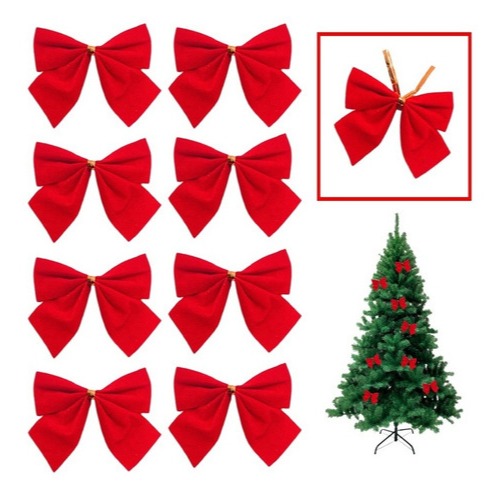 Kit 24 Laços De Natal Veludo Glitter Decoração Arvore De Natal Lacinho Laço Vermelho