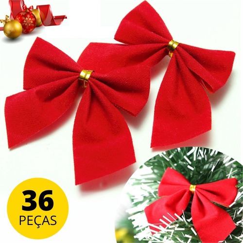 Kit 36 Laços De Natal Veludo Glitter Decoração Arvore De Natal Lacinho Laço Vermelho