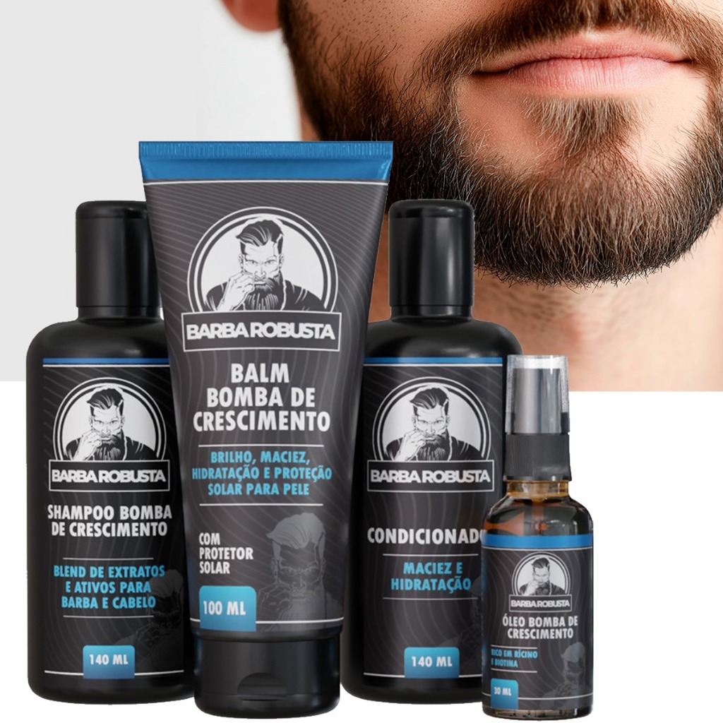 Kit Barba Óleo Shampoo Condicionador Balm Barba Robusta