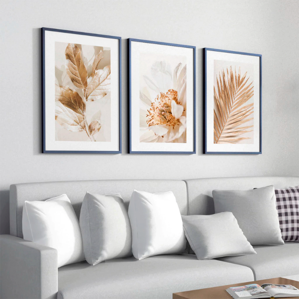 Quadro Decorativo Grande Com Moldura 50X70 cm Folhagem Dourada