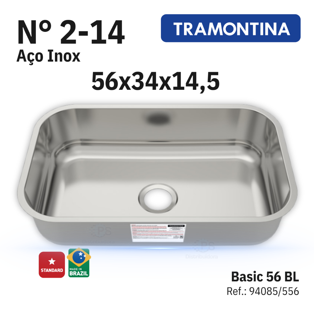Cuba Acetinada Pia Cozinha Tramontina Aço Inox 430 N°2 Funda 56x34x14 em Oferta na Shopee