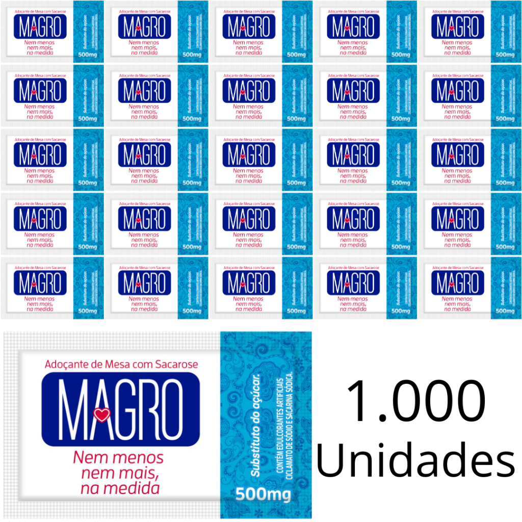 Adoçante De Mesa Magro Com Sacarose 500mg Caixa Com 1000 Unidades Para Hotel Pousada Restaurantes