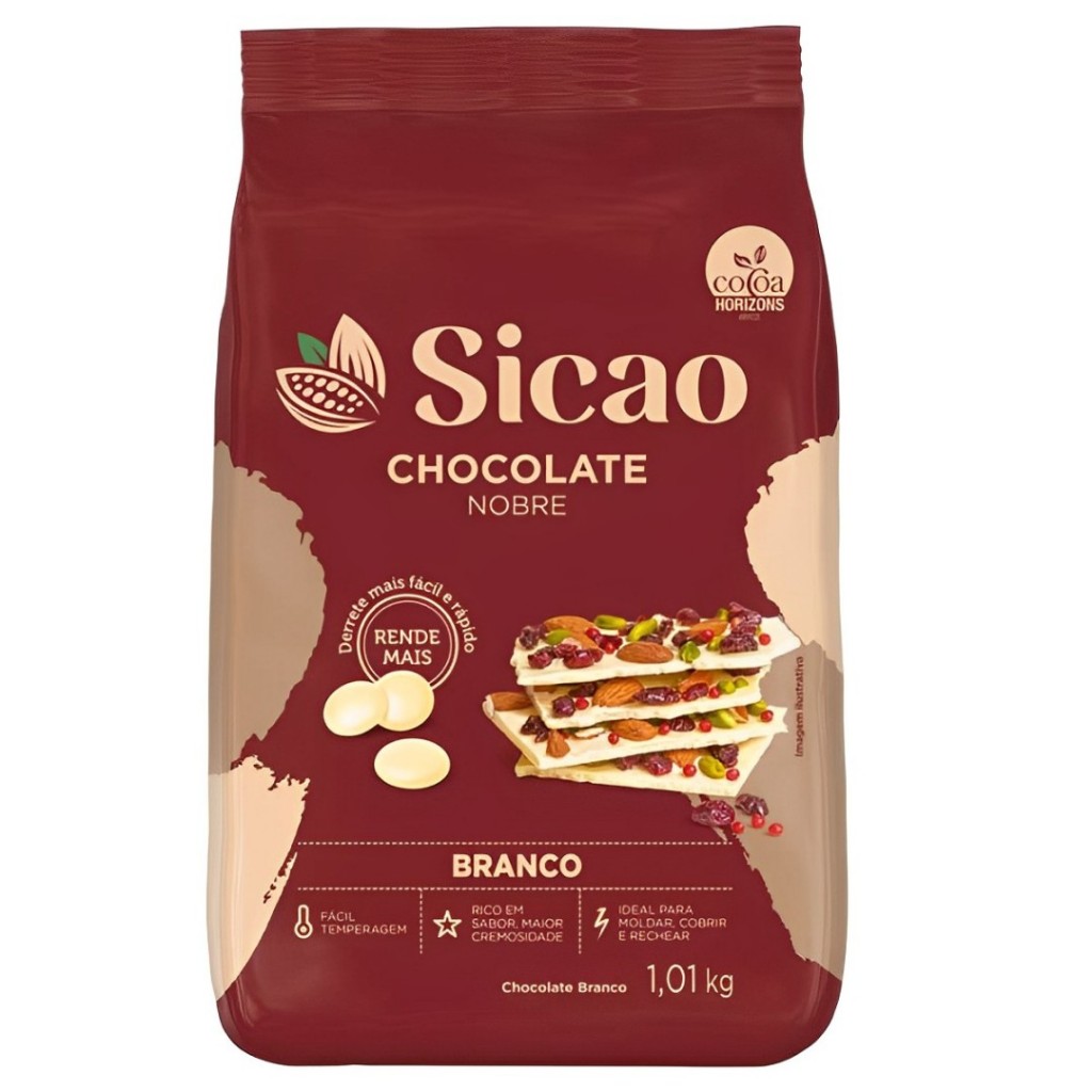Gotas de Chocolate Nobre Branco 1,01kg Sicao em Oferta na Shopee