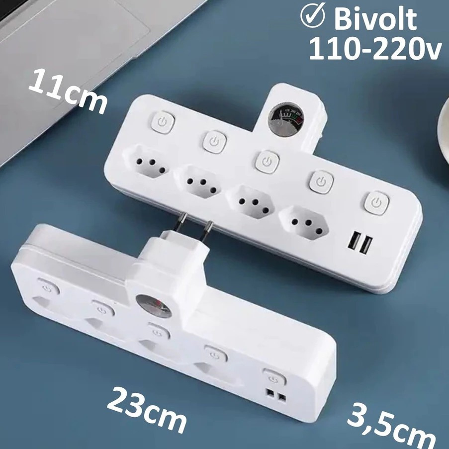 Filtro De Linha Energia Extensão 4 Tomadas 2 Usb Medidor De Voltagem em Oferta na Shopee