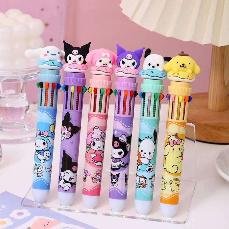 1 caneta 1 em 1 papelaria divertida 8 cores caneta Unicórnio/Sanrio esferográfica multicolorida papelaria/escritório/es