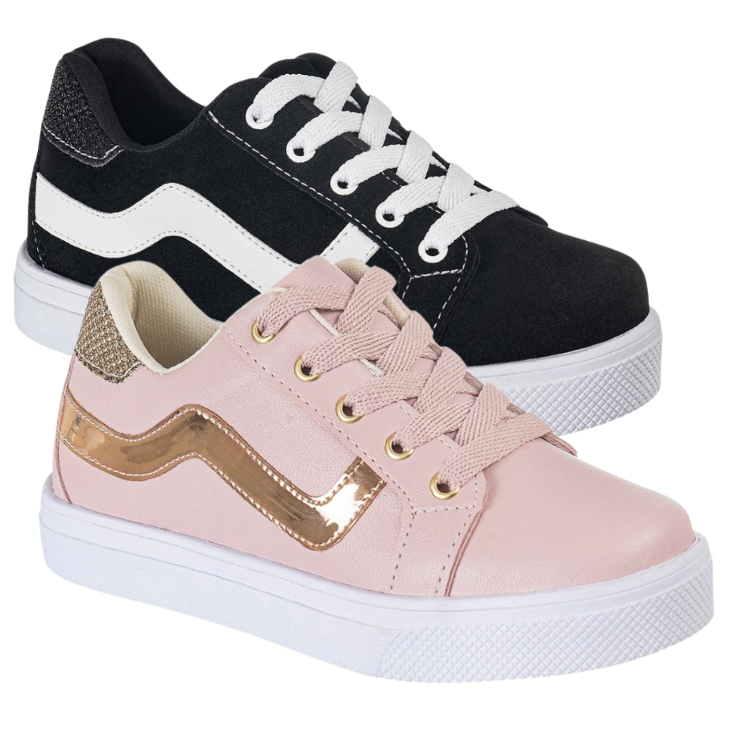 Kit 2 Pares Tenis Infantil GiGiL Teen Feminino Casual Clássico Escolar Macio Leve Conforto Cadarço em Oferta na Shopee
