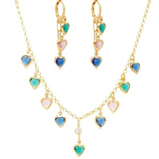 Conjunto Choker E Brinco Corações Folheado A Ouro 18k