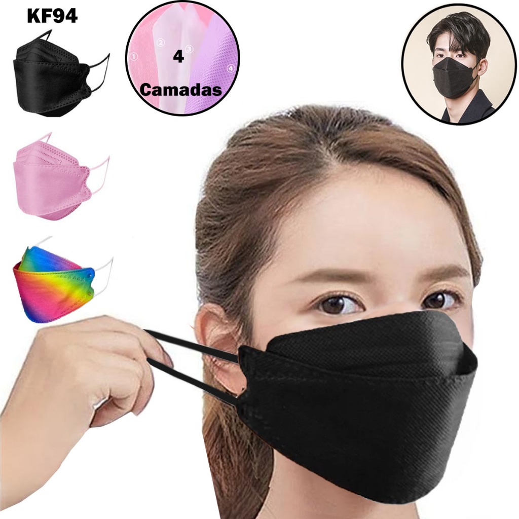 Kit 200 Máscara Descartavel de Proteção KF94 4 Camadas Saúde Respiratória Reutilizável