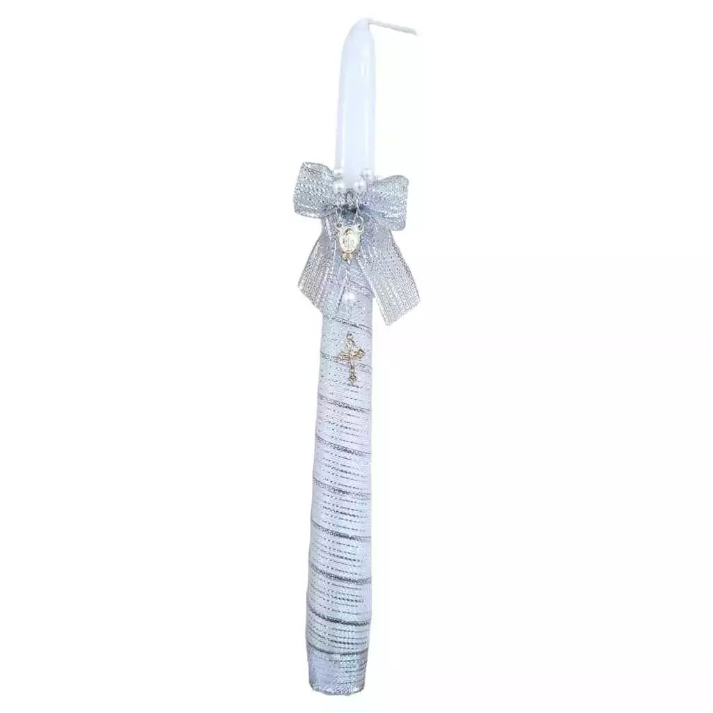 Kit 1 Vela Decorada Para Batizado e Mini Terço Cor Prata Batismo em Oferta na Shopee