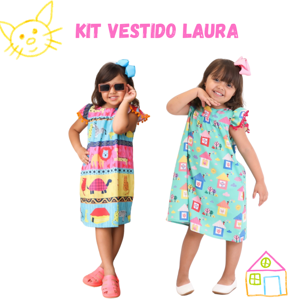 Kit 2 Vestidos Infantil Festa Luxo Vestidos Bordados Kit Vestidos Menina Estampado Colorido Floral em Oferta na Shopee