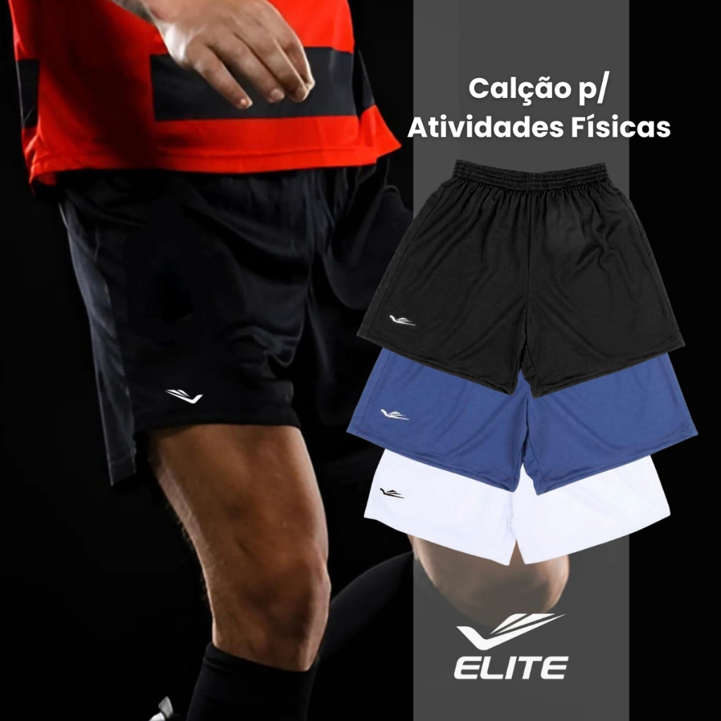 Calção Elite Futebol Academia Short Esportivo Poliéster P ao EG4