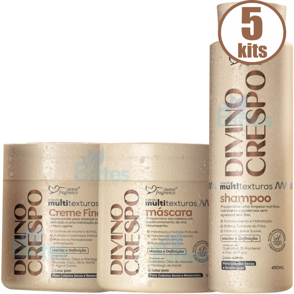 5 Kit Capilar Divino Crespo Suave Fragrance Cosméticos