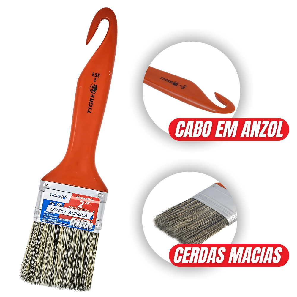 Trincha Para Pintura 695 2 Polegadas Pincel Profissional Universal Cerda Macia  - Tigre