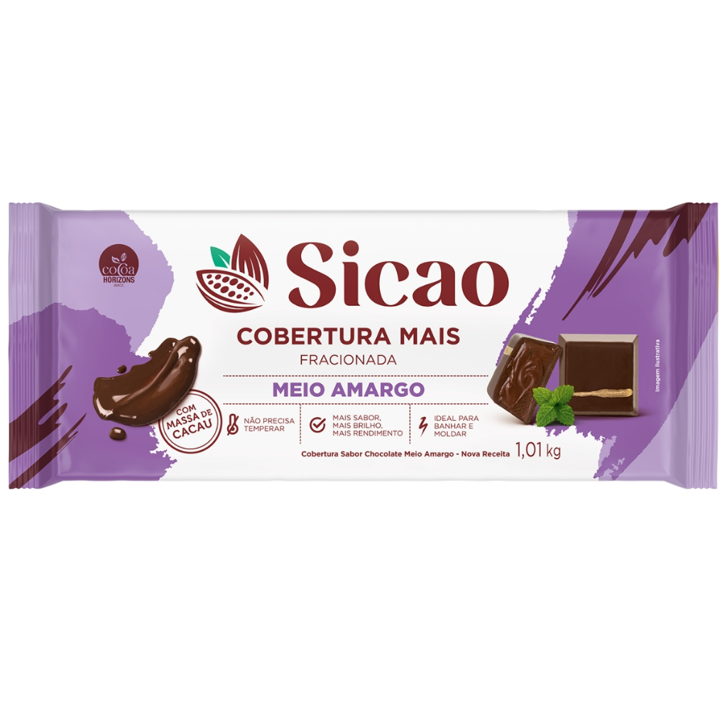 Barra de Chocolate Cobertura Mais Fracionada Meio Amargo 1,01kg Sicao