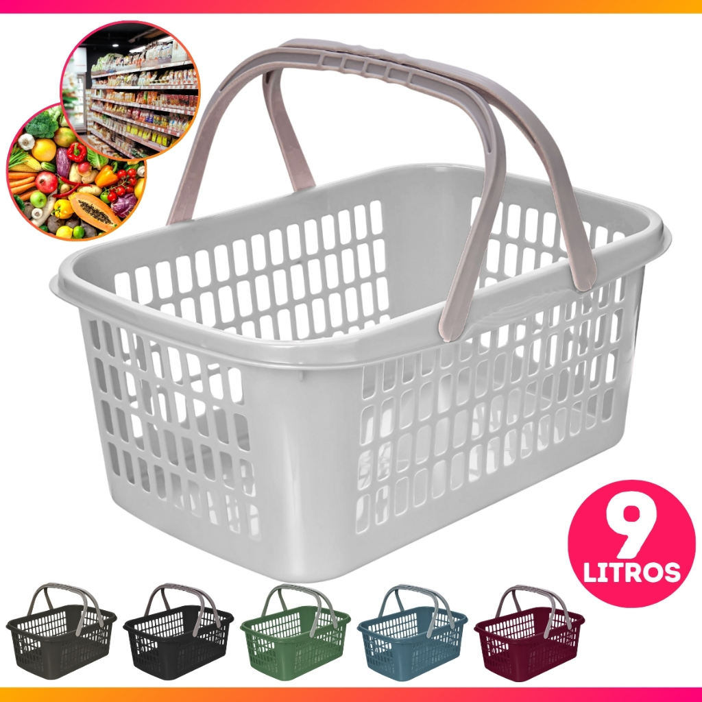 Cesta Cestinha Plástica Supermercado Mercado Loja Shopping Mercadinho Farmácia Atacado Reforçada Com Alça 9 Litros