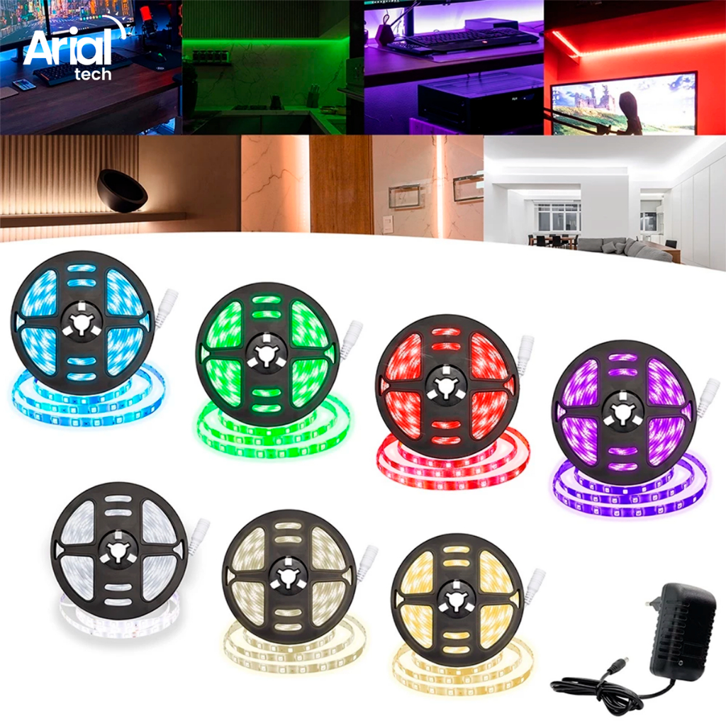 Fita Led 5050 5 Metros Com Silicone 300 Leds Ip65 + 01 Fonte em Oferta na Shopee