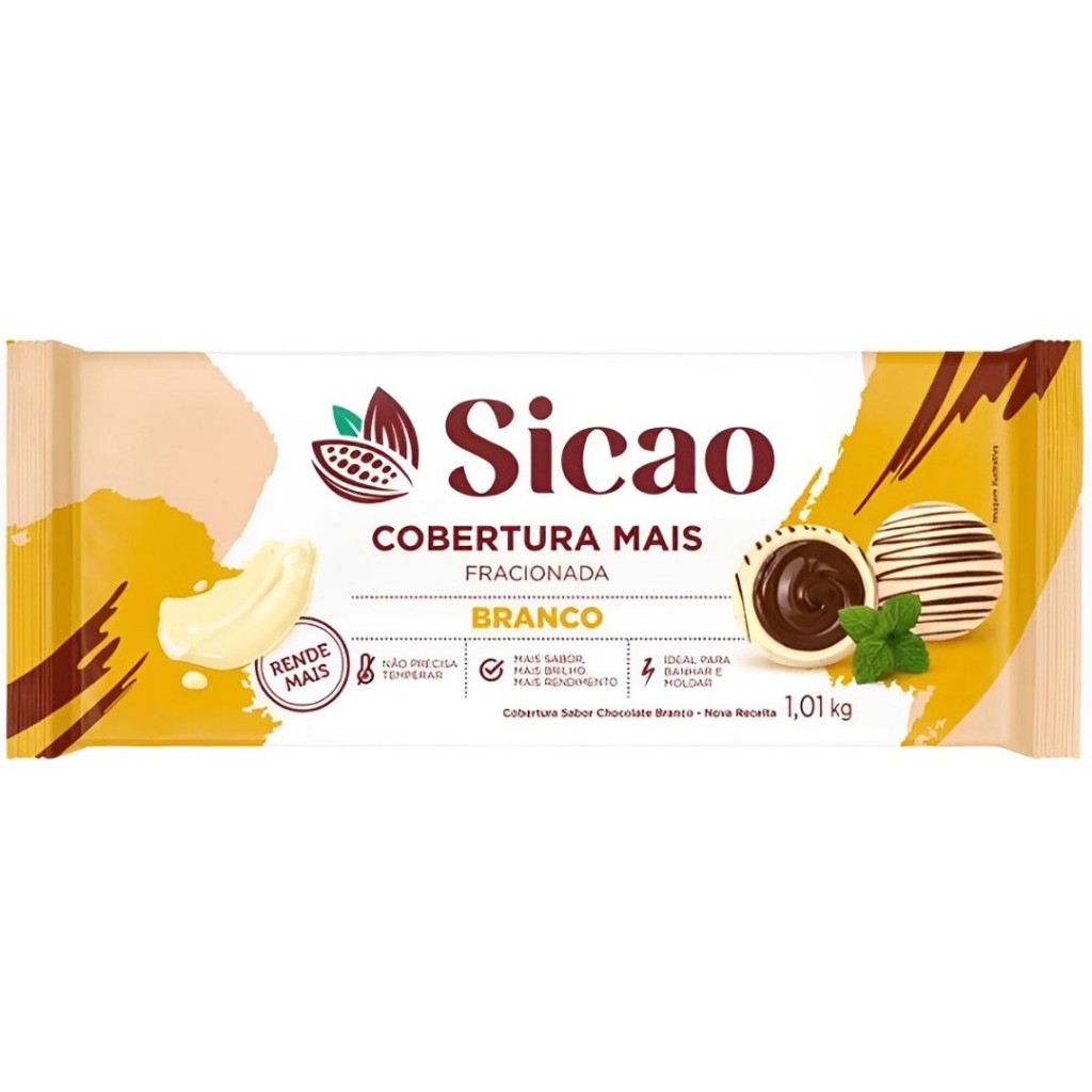 Barra de Chocolate Cobertura Mais Branco 1,01kg Sicao em Oferta na Shopee