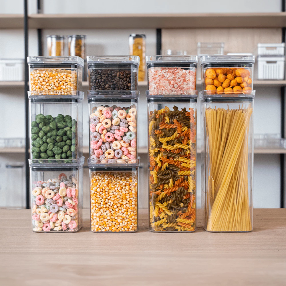 10 Potes Herméticos em Acrílico Cristal Porta Mantimentos para Cozinha Empilhável Organizador Amobox