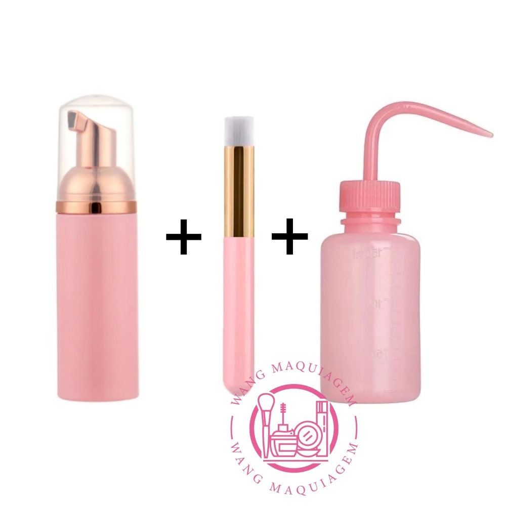 Kit Frasco Pump Espumador 50ml + 1 Unidade Pincel + Extensão De Cílios Garrafa 150ML