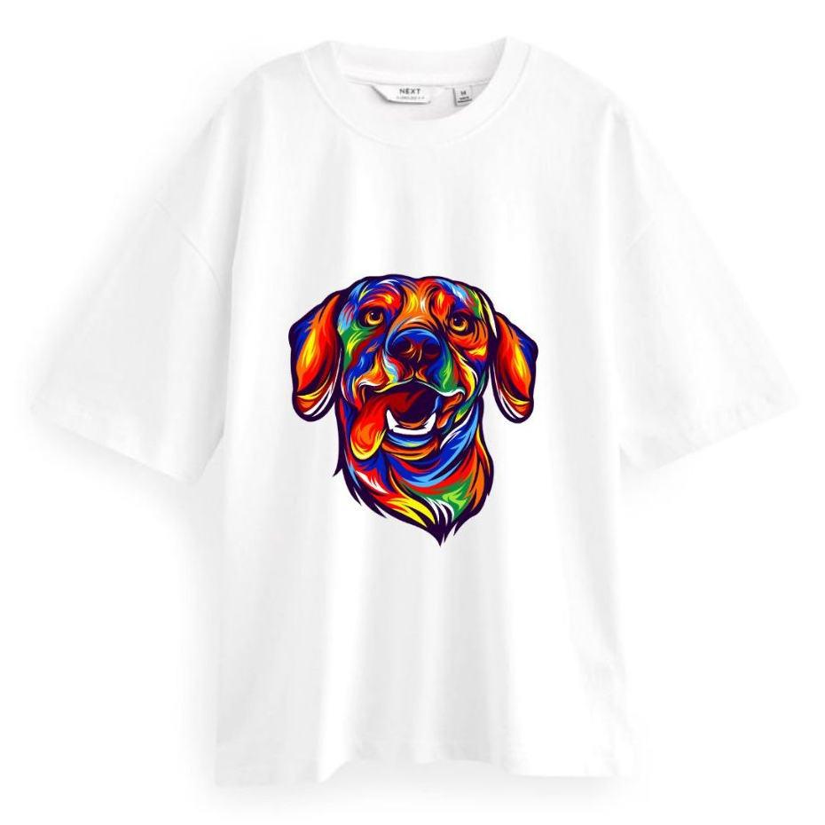 Camiseta Oversized Unissex Cachorro Colorido Divertido Tecido Confortável Estiloso 100% Algodão